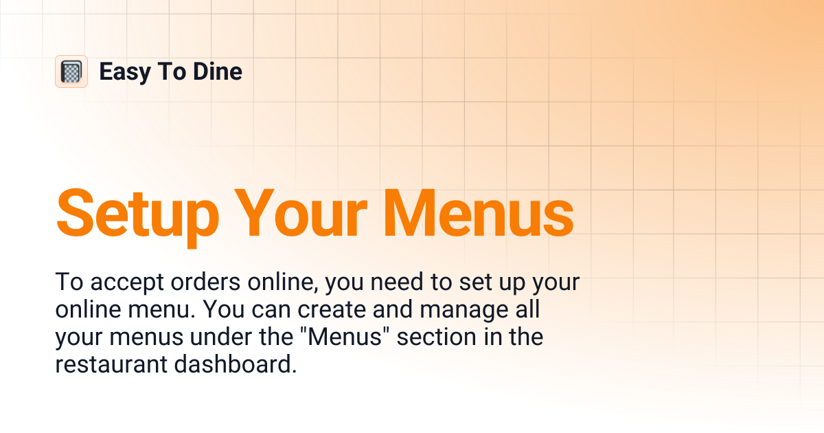 Setup Your Menus | Easy To Dine